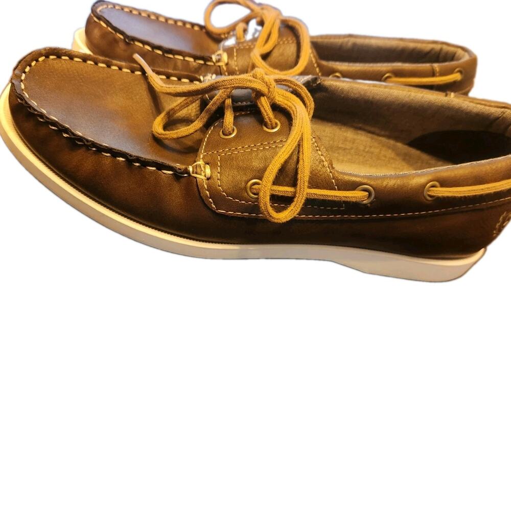Chaps Men’s Memory Foam Boat Shoes Brown Leather Loafers Size 8.5